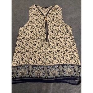 New Look Womens Navy Cream Paisley Quarter Zip Sleeveless Blouse Top UK 14 EU 42